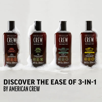 American Crew 3-in-1 Shampoo, Conditioner & Body Wash for Men – Tea Tree Scent (3.3 Fl Oz)