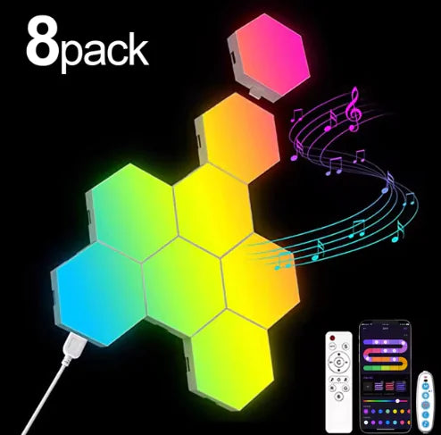 RGB Smart Hexagonal Wall Lamp – Color-Changing Ambient Light with Music Sync & App Control