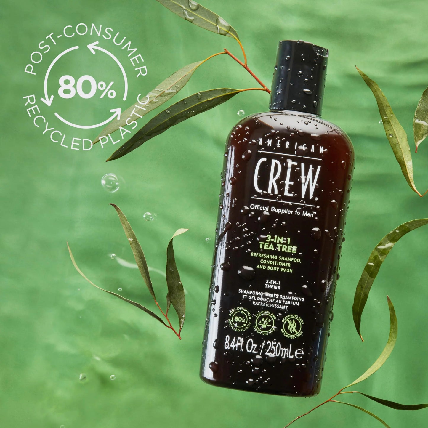 American Crew 3-in-1 Shampoo, Conditioner & Body Wash for Men – Tea Tree Scent (3.3 Fl Oz)