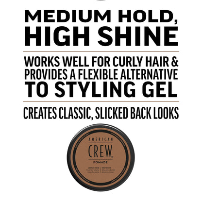 American Crew Men's Hair Pomade – Medium Hold & High Shine (3 oz)