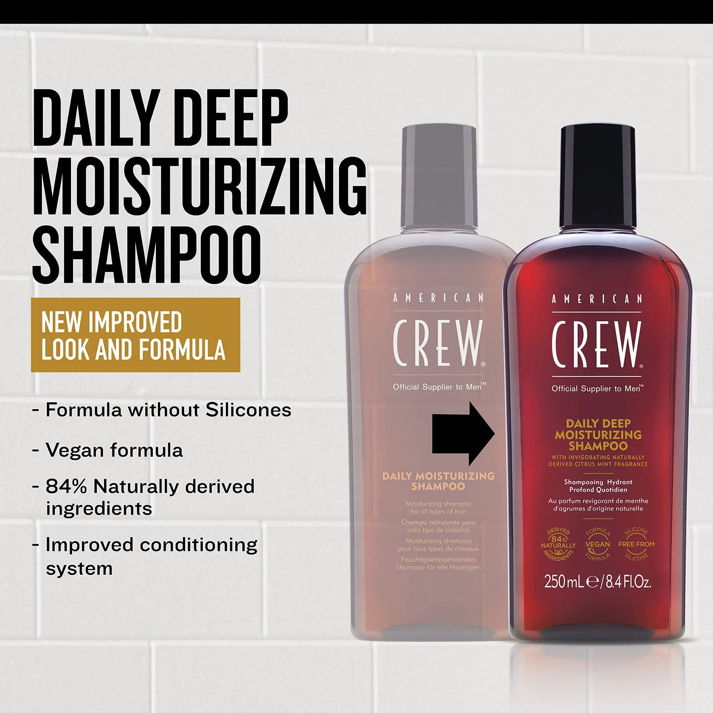 American Crew Shampoo for Men, Daily Deep Moisturizer, Naturally Derived, Vegan Formula, Citrus Mint Fragrance, 3.3 Fl Oz