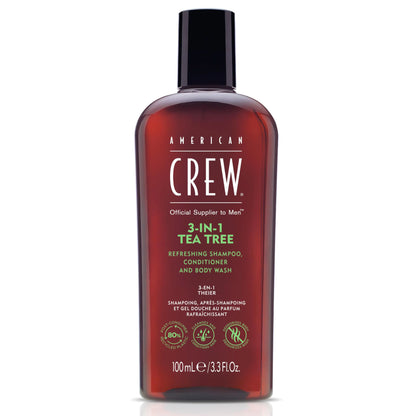 American Crew 3-in-1 Shampoo, Conditioner & Body Wash for Men – Tea Tree Scent (3.3 Fl Oz)