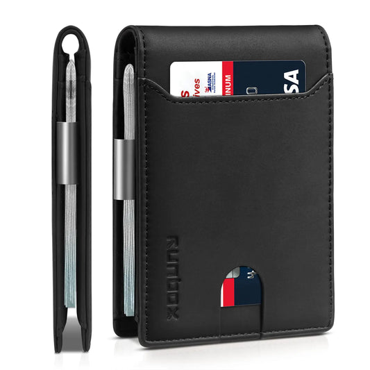 RUNBOX Slim Leather Money Clip Wallet for Men - RFID Blocking Bifold Wallet